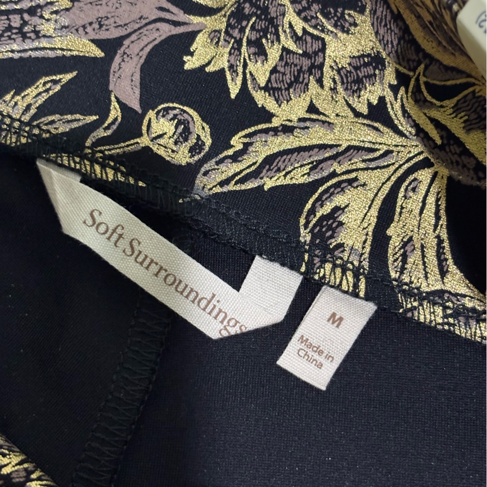 Soft Surroundings Mini Bootcut Gold Metallic Floral Pants NWT Size Medium - Picture 7 of 9